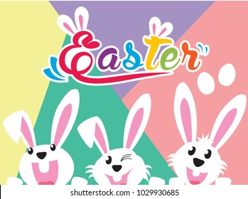 Very Happy Easter,bunny and egg with color background.vector