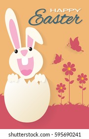 Very Happy Easter,bunny and egg with nature background,paper art