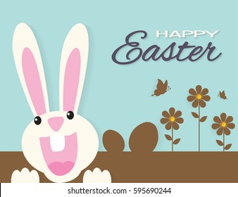 Very Happy Easter,bunny and egg with nature background,paper art