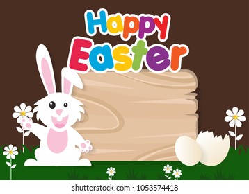 Very Happy Easter,bunny and eggs with wood sign,paper art