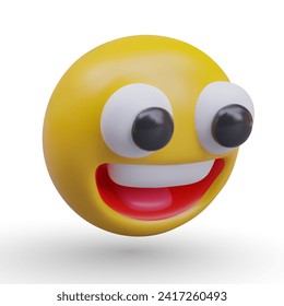 Sehr glückliche Emoji mit großem Lächeln. Emoticon für soziale Medien. Konzept des großen Glücks. Vektorgrafik im 3D-Stil mit Schatten und weißem Hintergrund