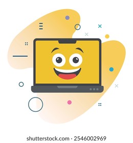 Expressão facial muito feliz na tela do laptop - Design de ilustração de tecnologia para a mídia digital | design de ícone muito feliz Emoji Laptop