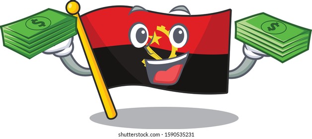 Very happy flag angola Scroll character with money on hands