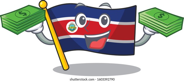 Very happy flag costa rica Scroll character with money on hands