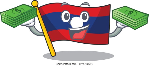 Very happy flag laos Scroll character with money on hands