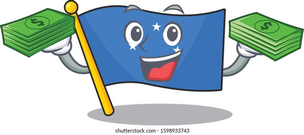 Very happy flag micronesia Scroll character with money on hands
