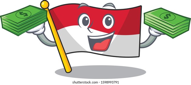 Very happy flag monaco Scroll character with money on hands