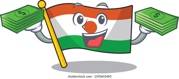 Very happy flag niger Scroll character with money on hands
