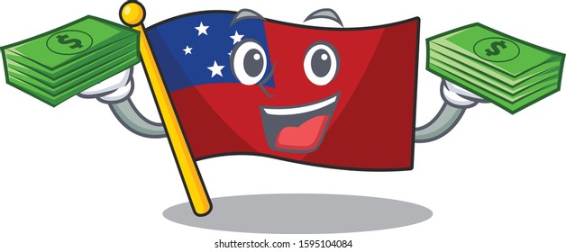 Very happy flag samoa Scroll character with money on hands