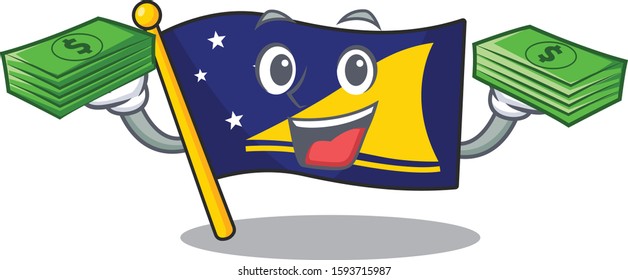 Very happy flag tokelau Scroll character with money on hands