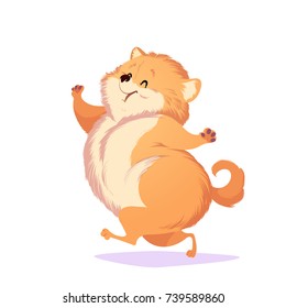 A very happy and fluffy bouncing dog. Vector cartoon illustration on a white background.