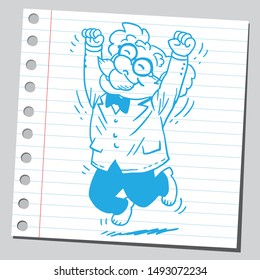 Very happy funny scientist character. 