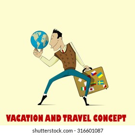 Very happy man going on vacation. Vector