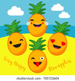 Very Happy Pineapples! Vector puzzle background. Cute cartoon Pineapples. Vector illustration.