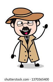 Very Happy - Retro Cartoon Police Agent Detective Vector Illustration