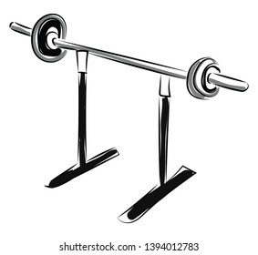 A very heavy barbell resting on its stand vector color drawing or illustration