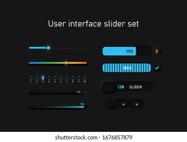 Very high detailed black user interface slider set for websites and mobile apps, vector illustration