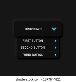 Very High Detailed Black User Interface Dropdown Button For Websites And Mobile Apps, Vector Illustration