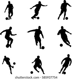 Very high quality detailed set of soccer football players silhouette cutout outlines.