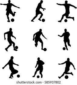 Very high quality detailed set of soccer football players silhouette cutout outlines.