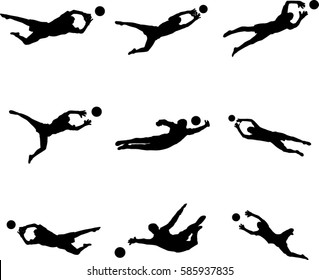 Very high quality detailed set of soccer football players silhouette cutout outlines.