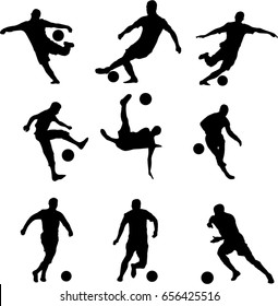 Conjunto detallado de muy alta calidad de esquemas de recorte de silueta de jugadores de fútbol.