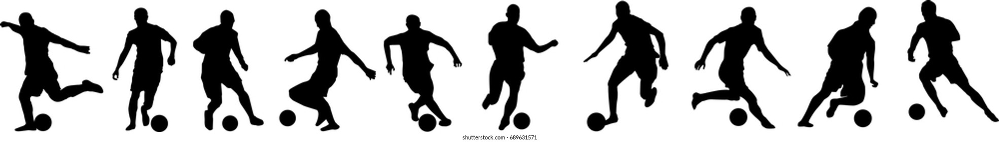 Very high quality detailed set of soccer football players silhouette cutout outlines.