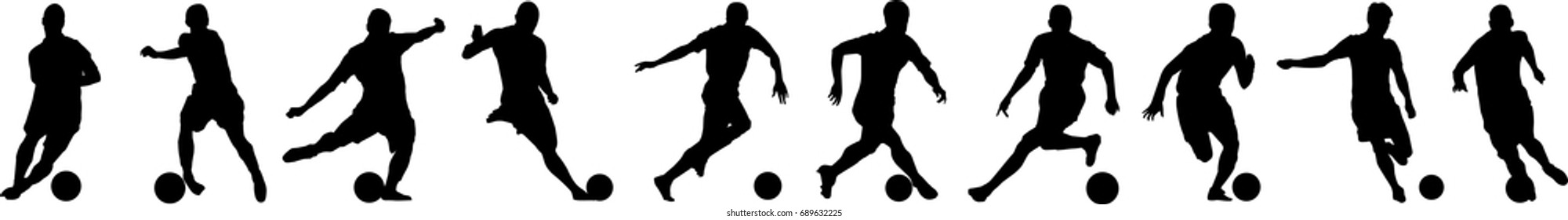 Very high quality detailed set of soccer football players silhouette cutout outlines.