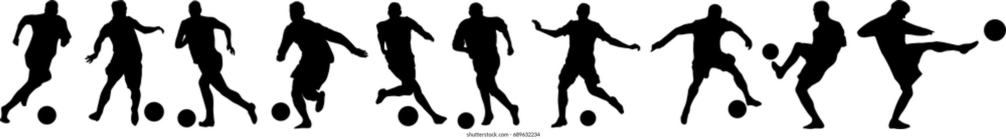 Very high quality detailed set of soccer football players silhouette cutout outlines.