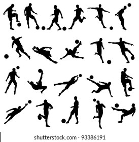 Very high quality detailed soccer football player silhouette cutout outlines.