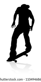 Very high quality and highly detailed skating skateboarder silhouette