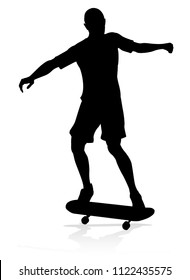 Very high quality and highly detailed skating skateboarder silhouette