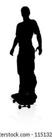 Very high quality and highly detailed skating skateboarder silhouette