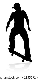 Very high quality and highly detailed skating skateboarder silhouette