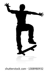 Very high quality and highly detailed skating skateboarder silhouette