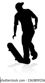 Very high quality and highly detailed skating skateboarder silhouette