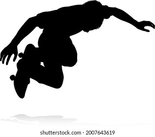 Very high quality and highly detailed skating skateboarder silhouette