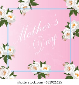 Very high quality original floral design of happy Mother's Day greeting card or template. roses in frame.