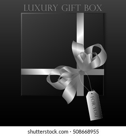 Very high quality original realistic trendy vector gift box with realistic ribbon and label in luxury style can be used for black friday, sale, presents, web design