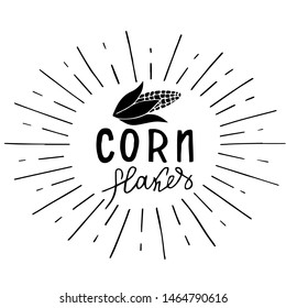 Very high quality original trendy vector lettering illustration of sweet corn. Bunch of Corn. summer farm design elements. Hand drawn.