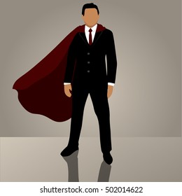Very high quality original trendy vector businessman in suit or jacket with superhero red cloak Success growth business concept.