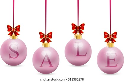 Very high quality original trendy realistic vector christmas sale in colorful balls with bow