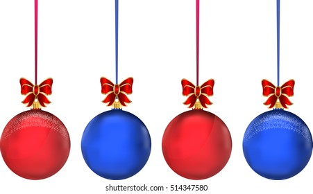 Very high quality original trendy realistic vector multicolor christmas balls with snowflakes and realistic bow