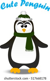 Very high quality original trendy vector winter holidays happy cute Christmas penguin in scarf