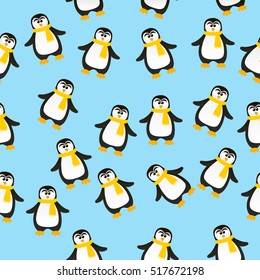 Very high quality original trendy vector seamless pattern with winter holidays happy cute Christmas penguin in scarf