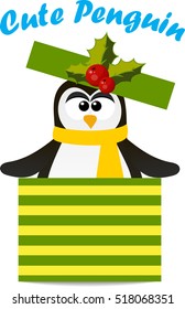 Very high quality original trendy vector winter holidays happy cute Christmas penguin in scarf