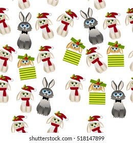 Very high quality original trendy vector seamless pattern with cute rabbit with scarf