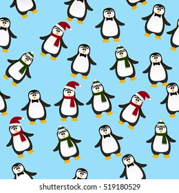 Very high quality original trendy vector seamless pattern with winter holidays happy cute Christmas penguin in scarf