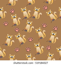 Very high quality original trendy vector seamless pattern with cute cats and paws