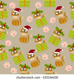 Very high quality original trendy vector seamless pattern with cute cats and paws